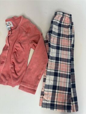 Tea Collection Pink and Navy Plaid Flannel Pajama Set